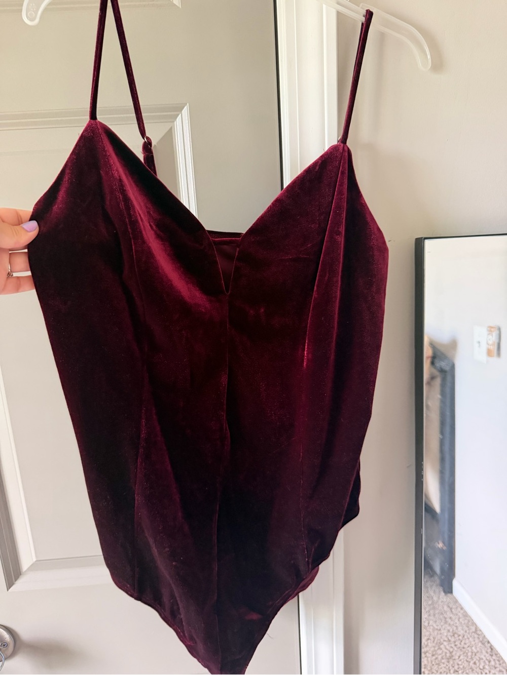 Velvet Burgundy Spaghetti Strap Cami Bodysuit